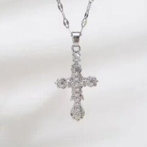 925 Sterling Silver Mens 18" 1ct Diamond Cross Necklace Guys Christian Jewelry